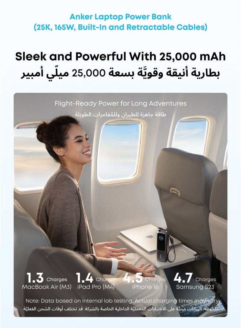 Anker باور بانك، 25,000mAh 165W شاحن محمول فائق السرعة للكمبيوترين المحمولين، حزمة بطارية للشحن السريع مع كابلات مدمجة وقابلة للسحب، لجهاز iPhone 17/16، سامسونج، والمزيد &amp; شاحن ماك بوك نانو 100W، شاحن USB-C لجهاز ماك بوك، آيباد، سلسلة آيفون، جالاكسي، وجميع أجهزة USB C، كابل C بطول 6 أقدام متضمن - حزمة - Image 4